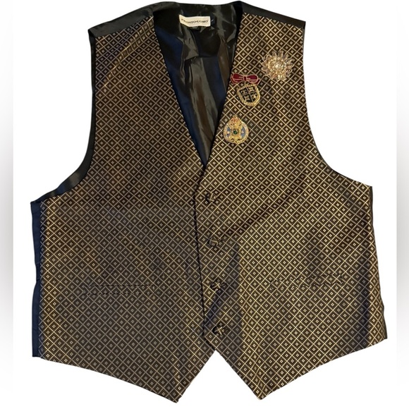 Pronto Uomo Black & Gold Patterned Vest Large - Picture 1 of 8